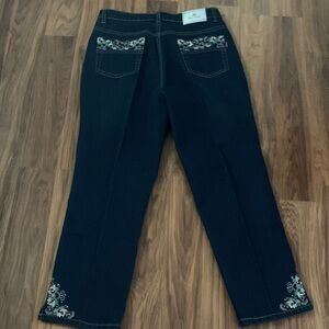 Stylish Blue Embroidered Straight Leg Jeans